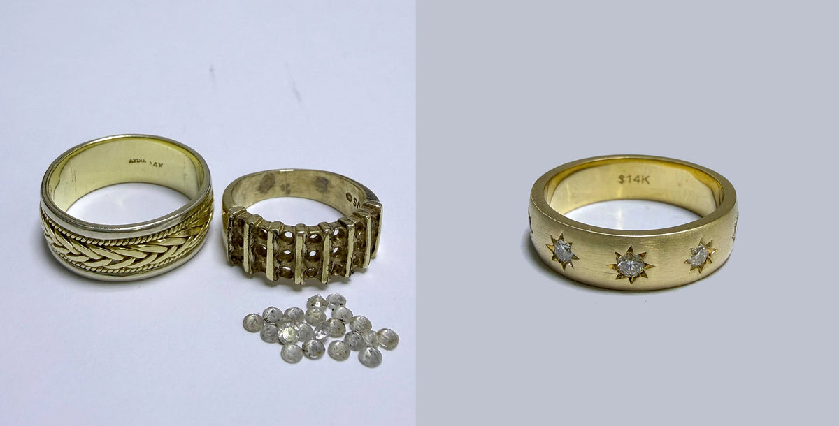 JEWELRY REDESIGN STORY #90: A STARBURST MADE FROM TWO RINGS SHE LOVED