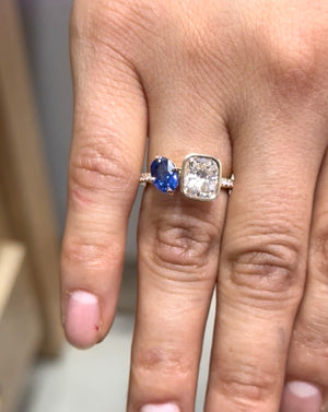 Ryan - 14k Yellow Diamond and Blue sapphire ring - Remaining Balance
