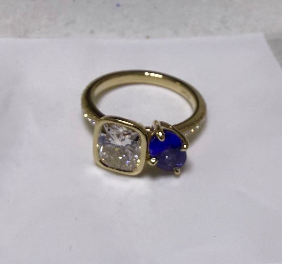 Ryan - 14k Yellow Diamond and Blue sapphire ring - Remaining Balance