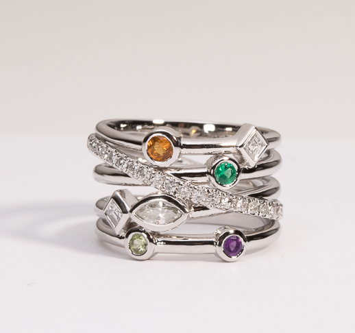 Dionne - Platinum with diamonds and birthstones - remaining balance