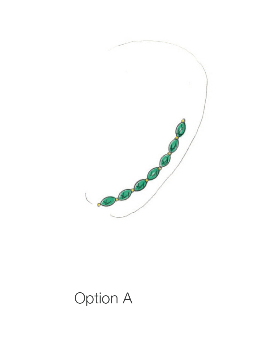 Karen -  Marquise emerald ear climber in 14k yellow gold