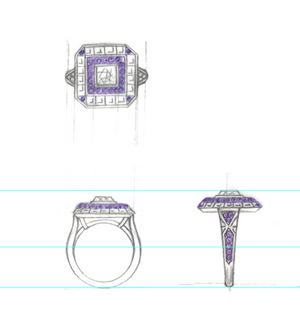 Suzanne - Baguette diamond ring with tanzanite