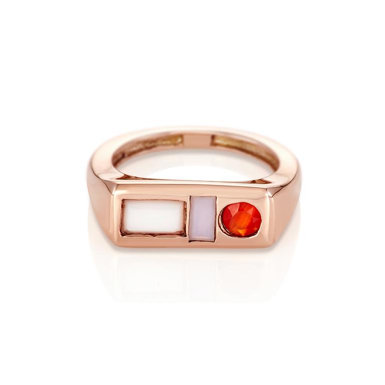 Modernist natural Signet Ring - Carnelian, Mother of Pearl, Agate